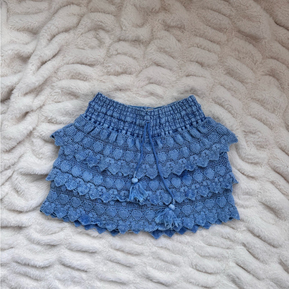 Sky Blue Textured Knit Shorts